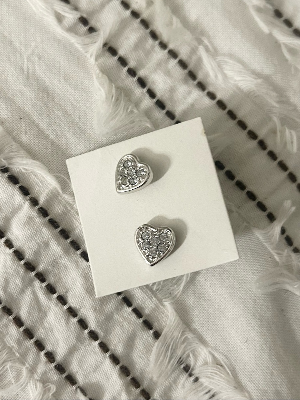 Silver Tone Crystal Heart Stud Earrings Clear Rhinestone